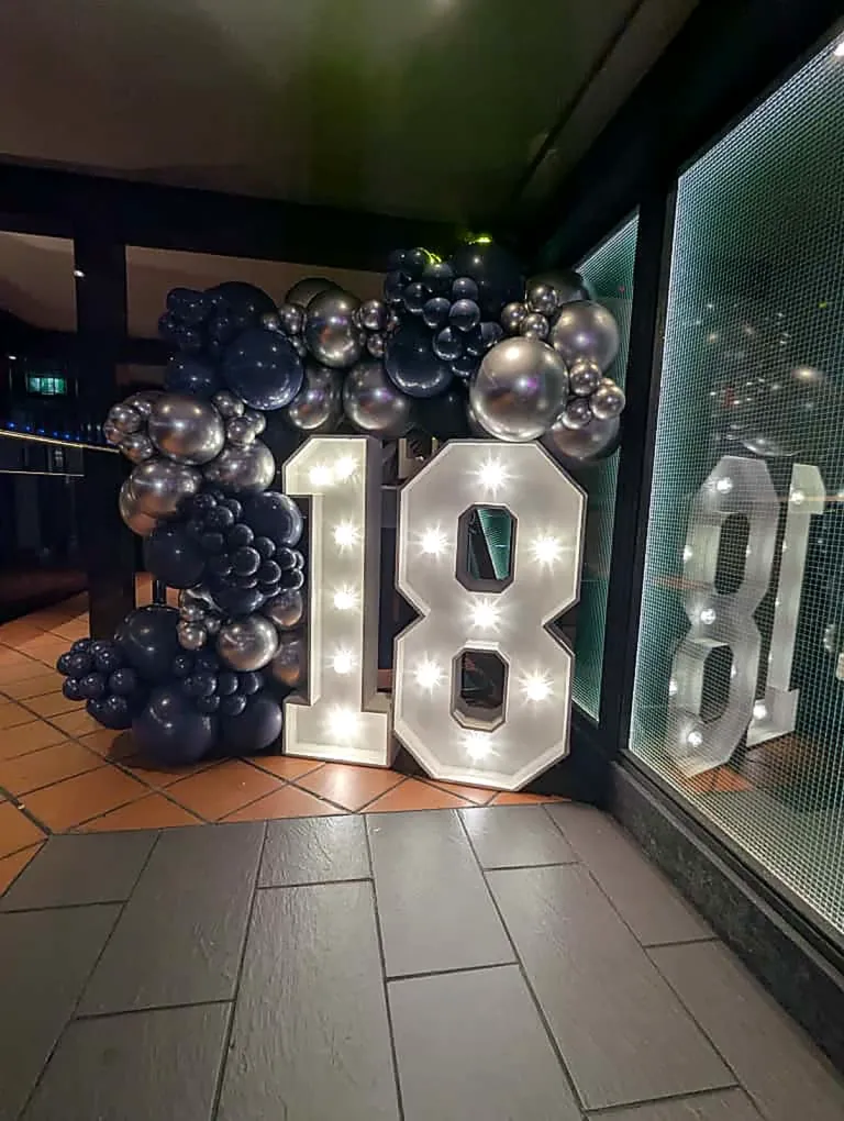 18 illuminated birthday numbers with balloon styling
