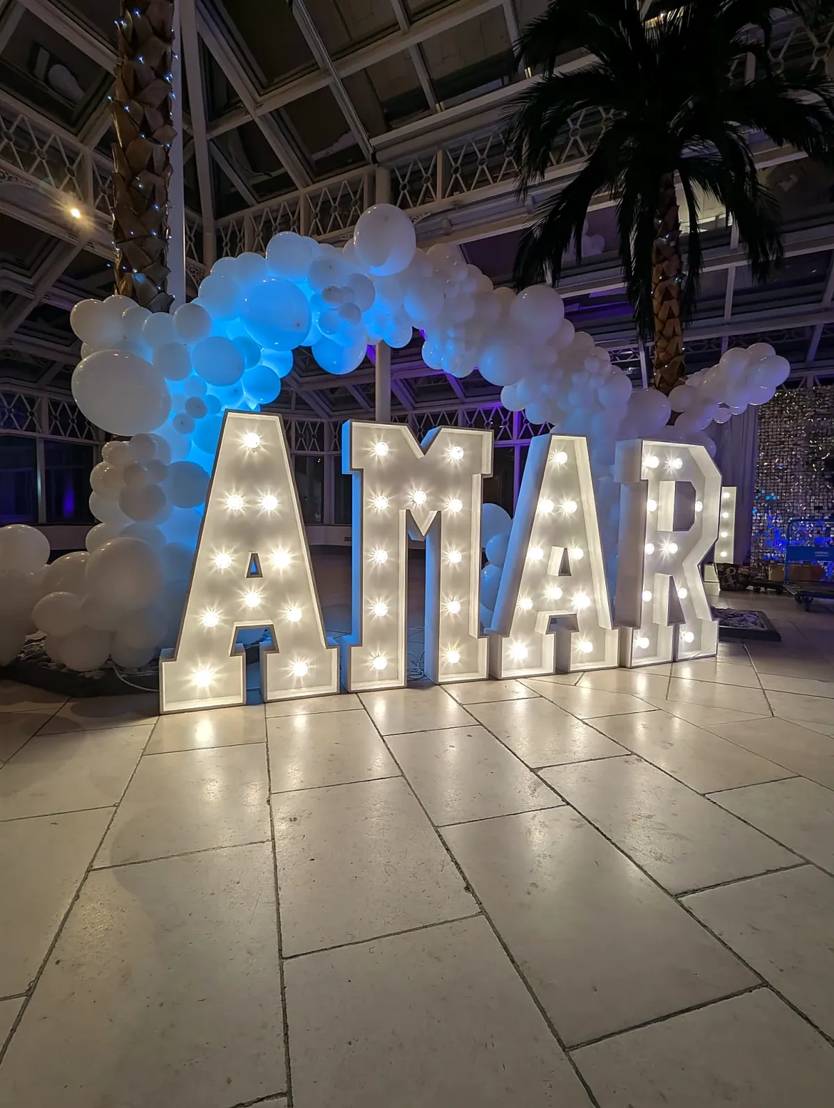 Premium illuminated letters used as a focal point at a Cobham celebration